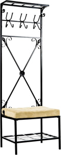 SEI Furniture - Dovanti Entryway Storage Rack & Bench Seat - Transitional Design, Black Metal - Ideal for Entryway, Mudroom (HP3191)