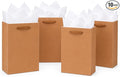 SHIPKEY 10pcs Kraft Paper Bags 8x4x11 Inches, Brown With Tissue Paper, Shopping, Retail, Gift With Soft Cloth Handles
