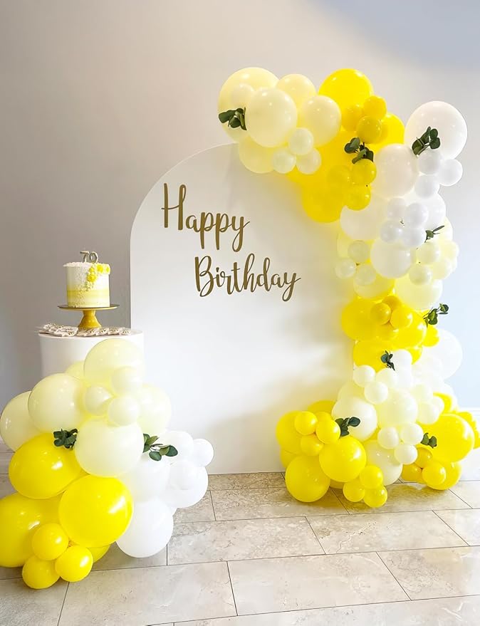Yellow and White Balloons - 12inch Pastel Yellow Balloons Glitter Gold Confetti Balloon White Party Balloon for Sunflower Honeybee Theme Birthday Baby Shower Party Decorations, Indoor Outdoor
