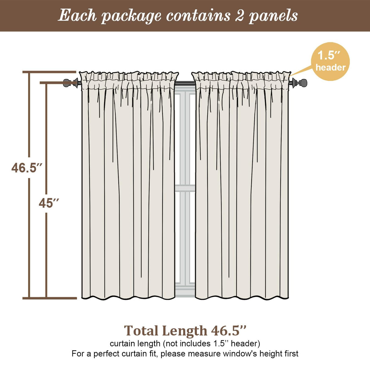 Taupe Sheer Curtains 45 Inch Long 2 Panels (2 Count)