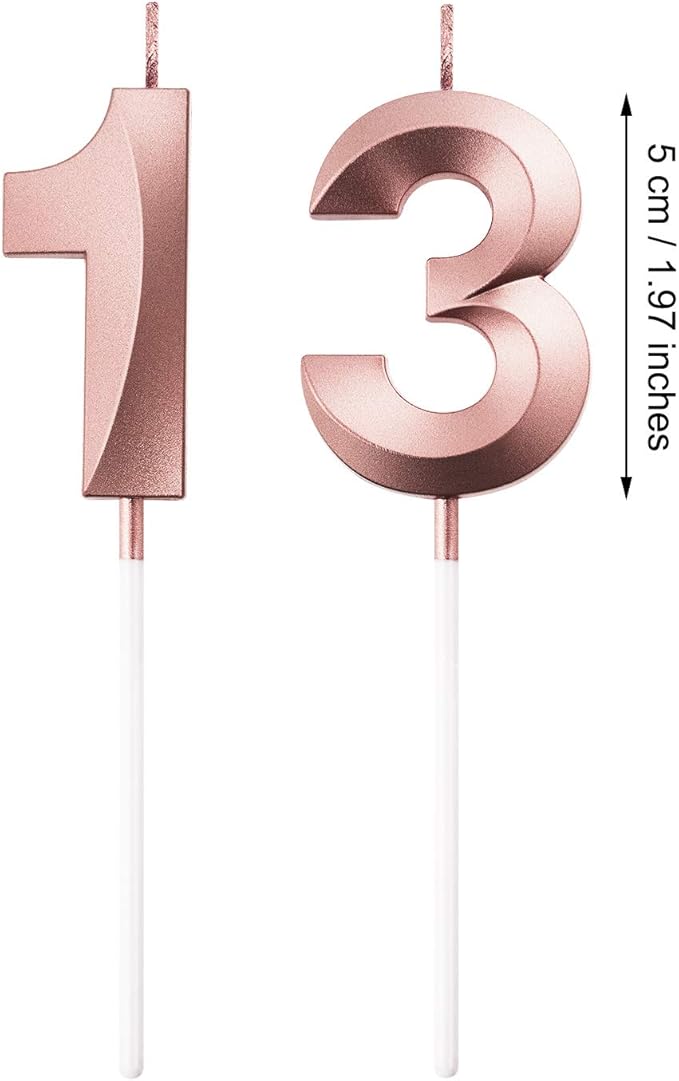 BBTO 13th & 31st Birthday Candles Number Candles Cake Topper Decoration for Birthday Wedding Anniversary Celebration Supplies(Rose Gold)