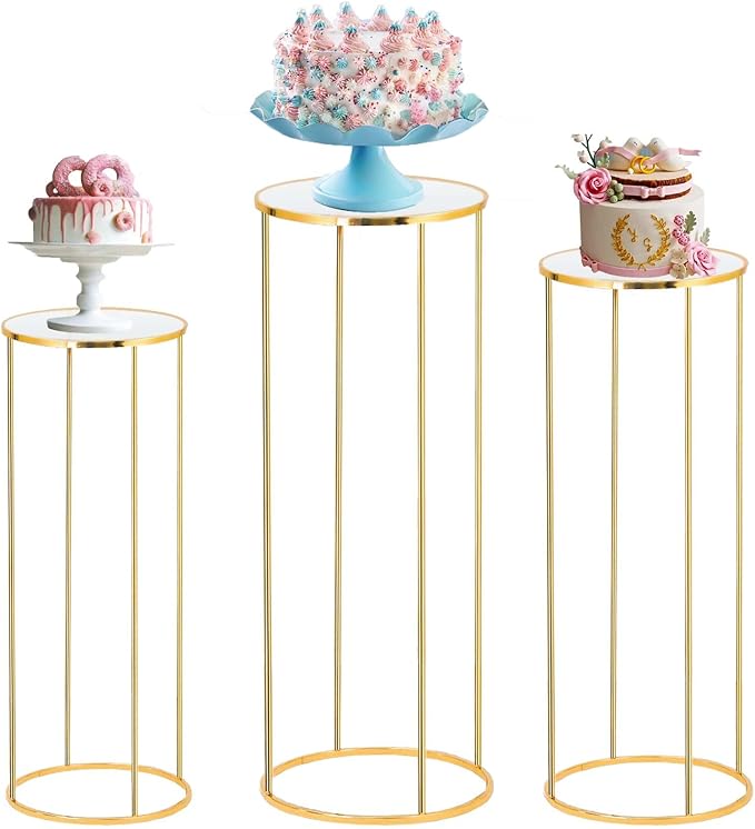 Bonastella Cylinder Stands for Party, 3PCS Cylinder Pedestal Stand, Cilindros Para Fiestas Cake Table Stand for Parties Metal Plant Stand Cylinder Tables for Parties Round Cylinder Stands for Party