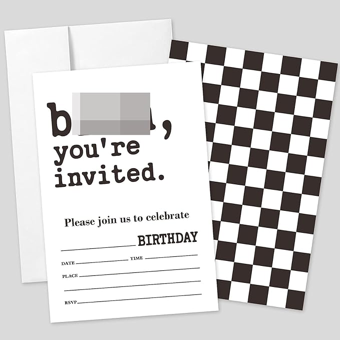 20 Sets Bro You're Invited Boys Birthday Party Invitations With Envelopes,Black and White Double-sided Printed Birthday Party Invitation Invite Cards for Teen Tween Boy,Boys Birthday Party Invites