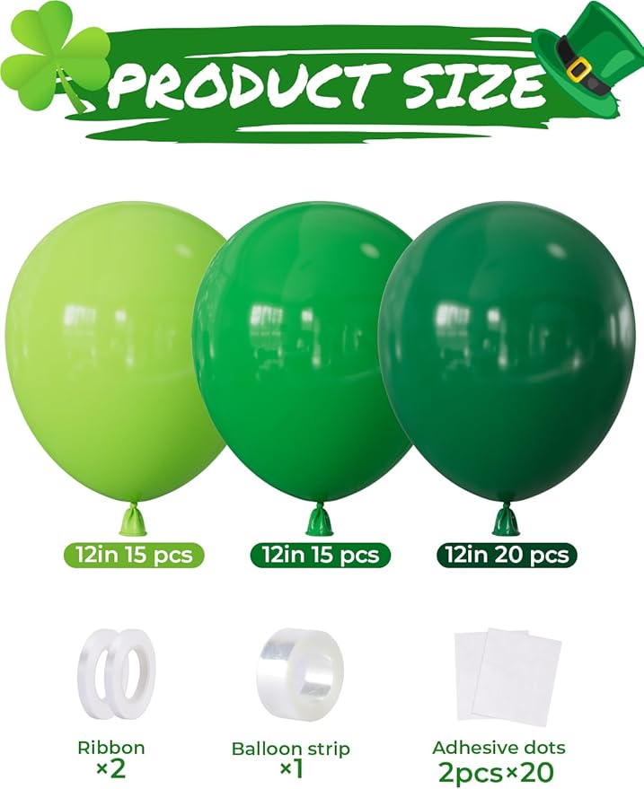 Green Balloons, 50 Pcs Dark & Lime Green Balloons 12 Inch Latex Balloons for St. Patrick’s Day, Baby Shower, Jungle Safari Birthday Party Decorations, Indoor Outdoor