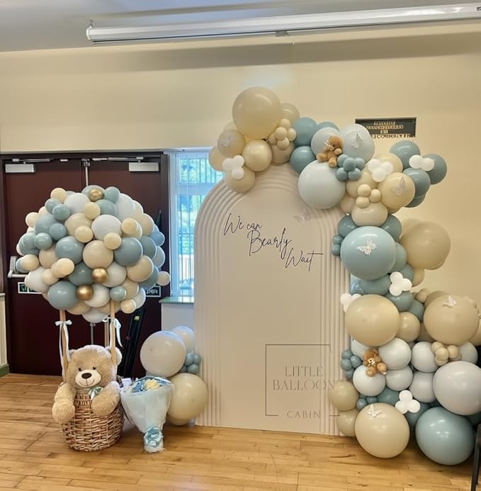 Dusty Blue White Sand Balloons Garland Arch Kit 152pcs Dusty Blue Sand White Baby Blue White Latex Balloon Arch Kit for Birthday Baby Shower Wedding Gender Reveal Anniversary Party Decorations