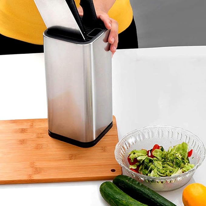 Stainless Steel Universal Knife Block Holder with Slots for Scissors or Sharpening Rod, Space Saver Knife Storage, Detachable for Easy Cleaning, Square Knife Holder For Safe