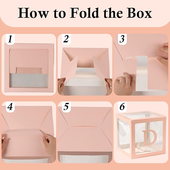 Voircoloria Baby Boxes with 42pcs Letters for Baby Shower Transparent Balloon Boxes Clear Balloon Box Blocks for Boy Girl Gender Reveal Party and Birthday Party (Pink)