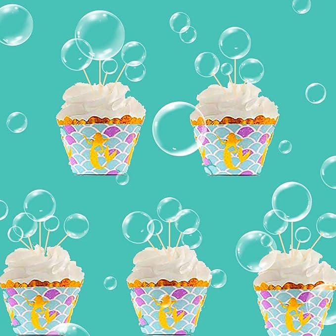 54Pcs Clear Flat Bubble Cake Decorations For Under Sea Party Favors Children's Party Supplies Ocean Baby Shower Mermaid Bubble Cupcake Toppers