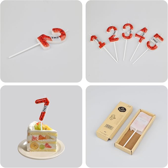 TNT Themed Birthday Candles for Boys Girls, Craft Pixels Cake Topper,Number 4 TNT Cake Toppers，Pixel Birthday Cake Candle,Kids Themed Birthday Party Supplies(Number 4)