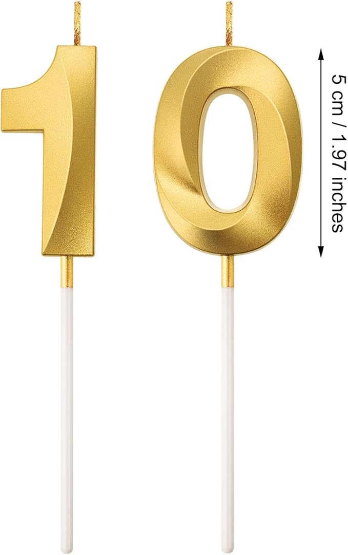 BBTO Birthday Candles Number Candles Cake Topper Decoration for Birthday Wedding Anniversary Celebration Supplies(Gold,10th)