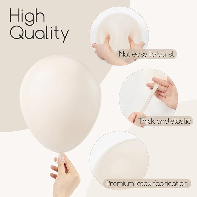 Awenztech 110pcs White Sand Cream Balloon Arch Garland Kit, 18 12 10 5 inch Ivory Beige Balloons Different Sizes for Birthday Party Decorations