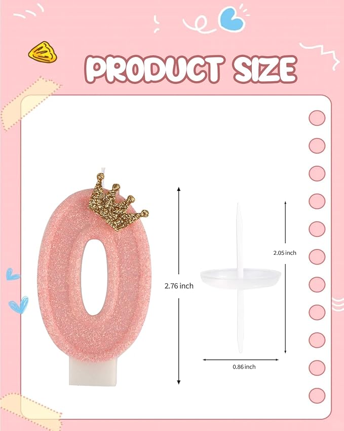 Birthday Candles for Cake, Pink Number Candles, Cake Candles with Greeting Card for Birthday Party Wedding Anniversary Celebrations (0 Candle)
