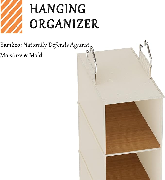 Hanging Closet Shelf Shoe Organizer Set of 2 with Woven Bamboo Shelves,11.5 x 31.5 x 5.5 in, 6-Tier Design for Space-Saving Storage,Beige