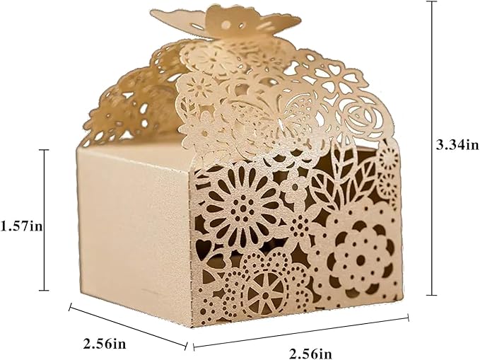 50pcs Laser Cut Butterfly Favor Boxes, 2.6" x 2.6" x 1.6", Party Favor Gift Boxes for Bridal Shower Anniversary,Wedding, Guests,Baby Shower,Mothers Day Treat,Ivory
