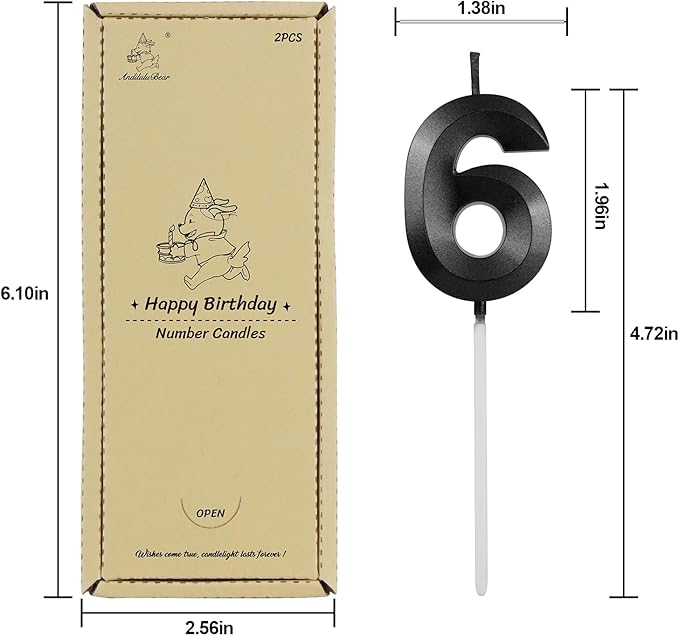 Number 16 Birthday Candles, 1.96 Inch Happy Birthday Cake Candles Cupcakes Topper Decoration for Birthday Party Wedding Anniversary Celebration Supplies (Black)