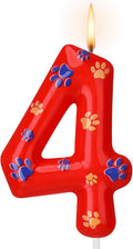 Conelist Number 4 Dog Paw Birthday Candles Dog Toppers Candles Blue Yellow and Red Numeral Birthday Cake Topper for 4 Year Old Boy Girl Paw Party Decoration Party Supplies