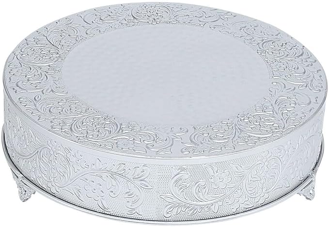 Efavormart 18" Silver Round Embossed Metal Cake Plateau Stand, Wedding Dessert Table Display Riser