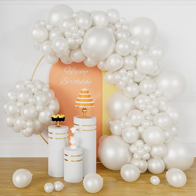 Pearl White Balloons Different Sizes 5 10 12 18 Inch, 134 Pcs White Balloon Garland Arch Kit, Royal White Latex Balloons for Birthday Wedding Baby Shower Party Decorations. Pearl white