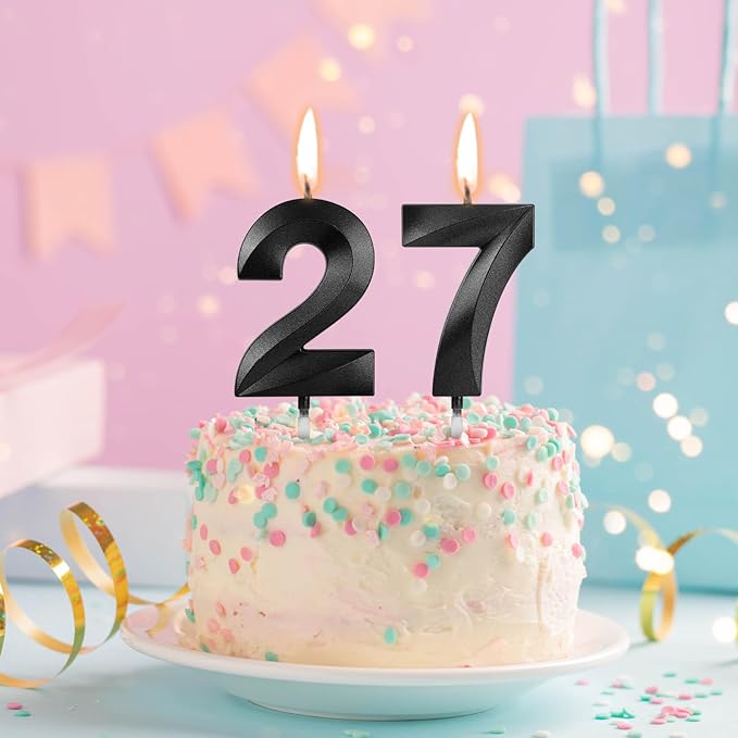 Number 27 Birthday Candles, 1.96 Inch Happy Birthday Cake Candles Cupcakes Topper Decoration for Birthday Party Wedding Anniversary Celebration Supplies (Black)