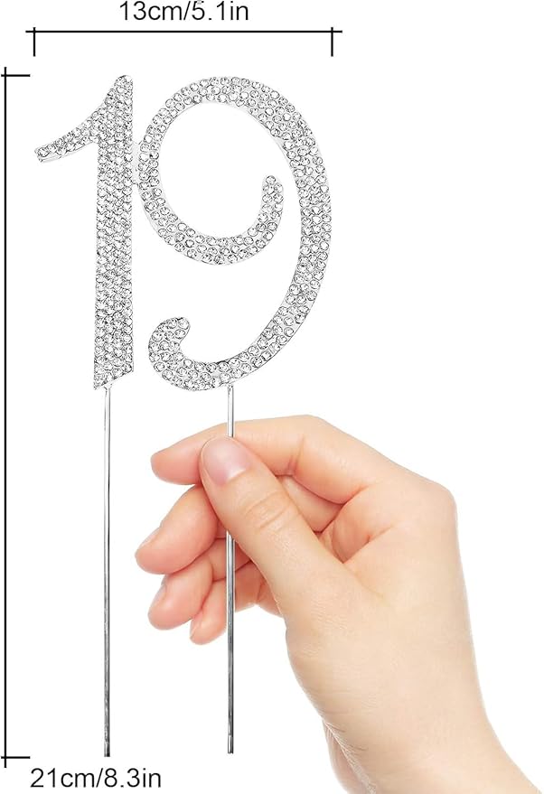 Bling Crystal Rhinestone 19 Birthday Cake Topper - Best Keepsake | 19th Party Decorations Silver
