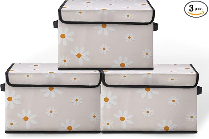 Stackable Storage Bins with Lids,Closet Organizers Fabric Box for Home and Office,Blanket Clothes Organizers,Under Bed Storage Containers 3 Pack