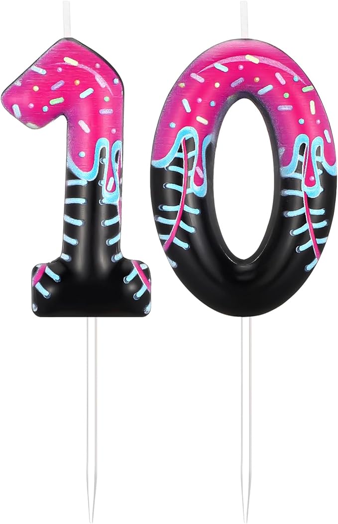 Conelist Ice Cream Drip Baseball Birthday Candle Number 10, Baseball Ice Cream Drip Birthday Cake Topper Pink Candle 10 for Cake Sport Team Theme Anniversary Celebration Party Decoration Favor Supply