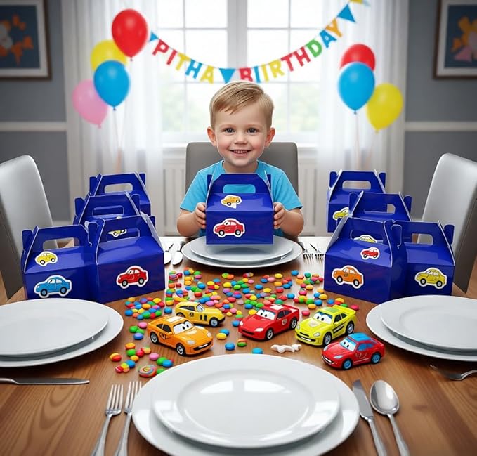 XAGLVV 24 Pack Dark Blue Paper Gable Boxes,6.2 Inch Candy Boxes with Handle, Snack Party Favor& Gift Cookie bags for kids Birthday,Wedding, Baby Shower, Graduation.
