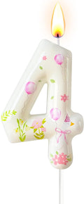 Number 4 Birthday Candle for Cake – Goose Inspired Design with Floral, Balloon & Leaf Details – Farm Theme Cake Topper for Birthday Party Decoration
