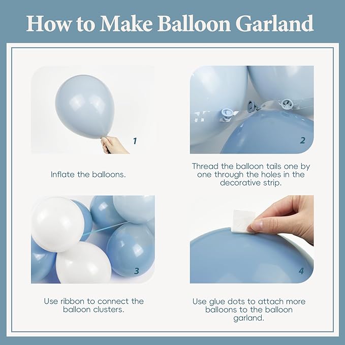 119pcs Dusty Blue Balloon Arch Garland Kit, Blue and White Balloon Arch Kit with Dusty Pastel Blue White Clear Balloons for Bridal Shower Gender Reveal Birthday Baby Shower Party Decorations