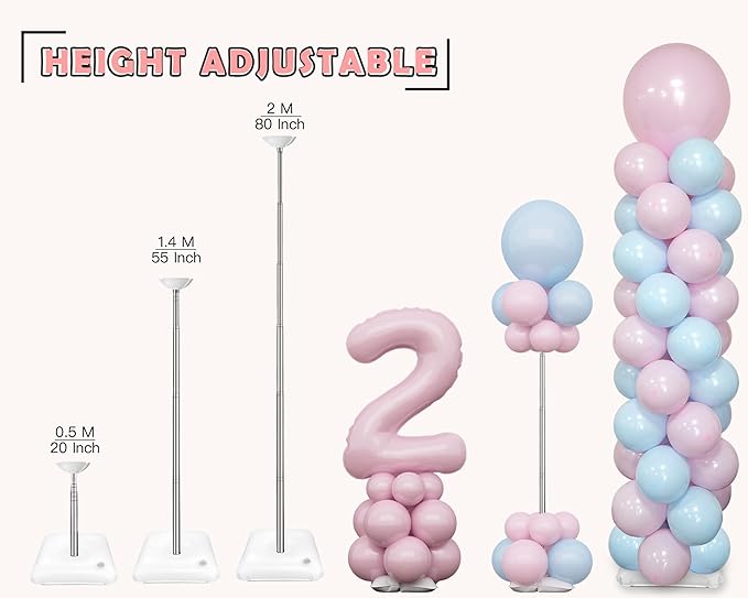 YALLOVE Balloon Column Stand, Set of 2 Balloon Stands (Include Balloons)