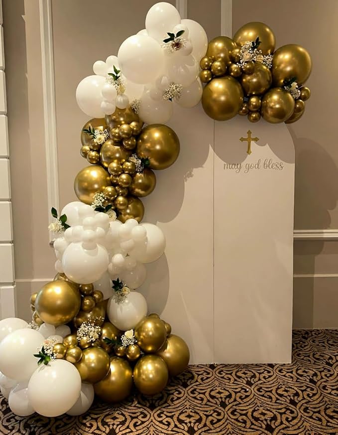 First Communion Balloon Garland Kit 160Pcs, Baptism Balloon, First Holy Communion Decorations, Different Size White and Gold Balloon Arch Kit for First Holy Communion Baptism Theme Party Decor