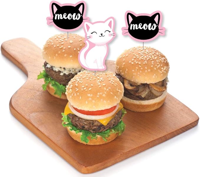Big Dot of Happiness Purr-fect Kitty Cat - Dessert Cupcake Toppers - Kitten Meow Baby Shower or Birthday Party Clear Treat Picks - Set of 24