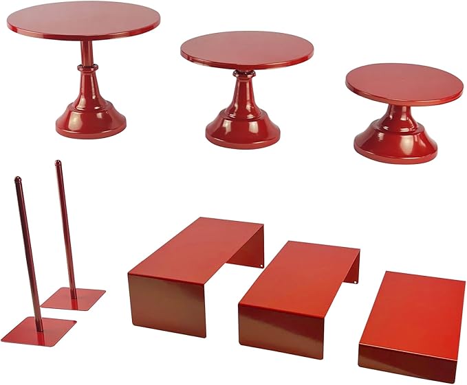 Set of 8 Red Cake Stands Donut Holder Round Metal Dessert Display Risers Cupcake Stand Serving Platter for Weddings Birthday Baby Showers Anniversary Party
