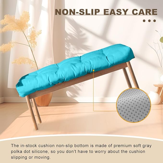 Bench Cushion 42 inches,Indoor/Outdoor Non-Slip Tufted Cushions, Premium Waterproof Linen, Soft Piano Sofa Cushions, Entryway Storage, Bay Window, High-Density Memory Foam(Light Blue-42x16x4in)
