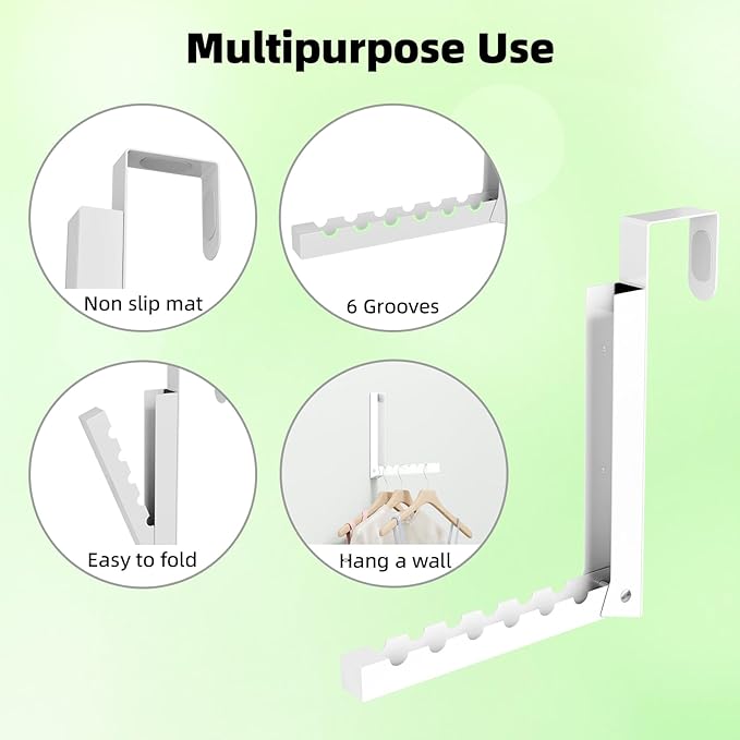 Over The Door Hooks 4 Pack,Over The Door Hanger Hook,Folding Over The Door Drying Rack for Laundry,Coat Rack,Compact Small Space Foldable Portable