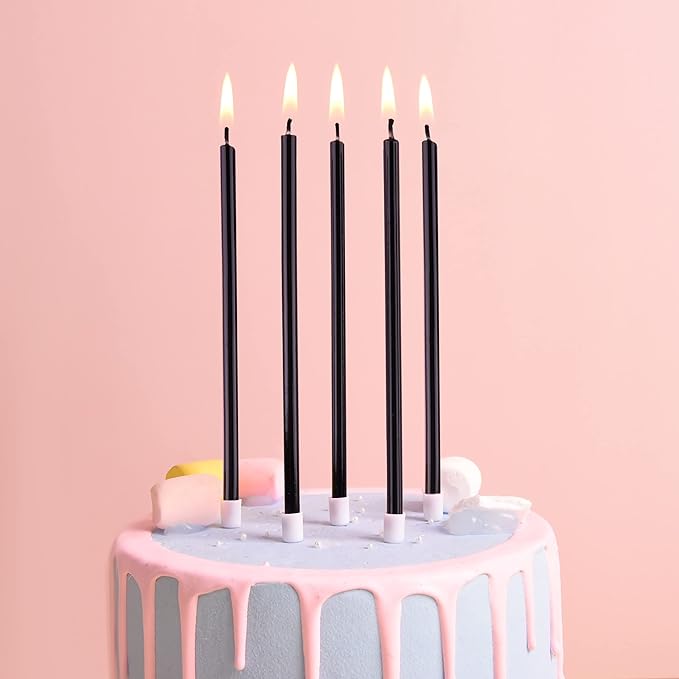 PHD CAKE 46 Pcs Black Birthday Candles, 10 Cake Number Candles, 9 Ball Cake Toppers, 3 Birthday Cake Toppers, Party Celebration