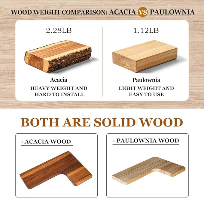 Floating Corner Shelves, Wall Shelf Set of 2, Shelves for Wall Storage, Solid Wood Shelves for Storage, Wall Mount Wooden Display Shelf for Bathroom Bedroom Kitchen Garage (Acacia 2pcs)