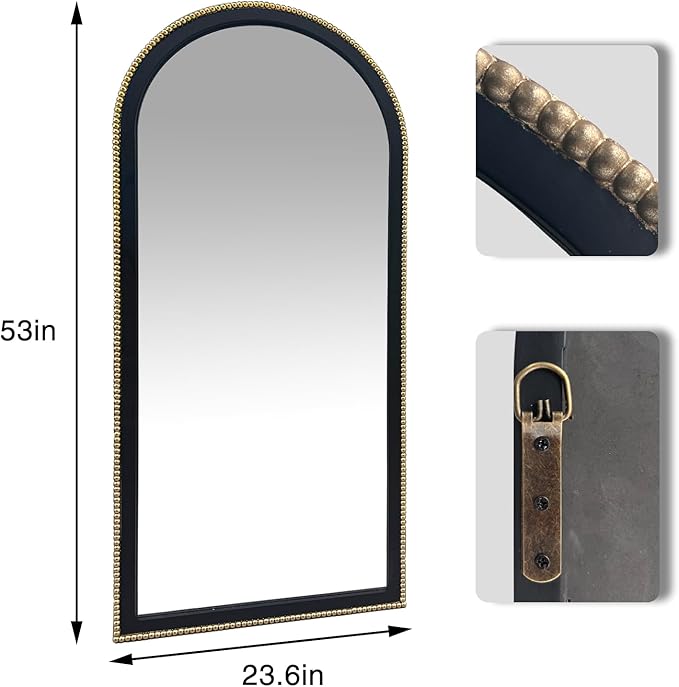 WAMIRRO Ornate Full Long Mirror, Arched Black Carved Morden Luxury Living Room Decorative Ornate Mirorrs for Entryway Firplace Mantel Hallway 24"X53"