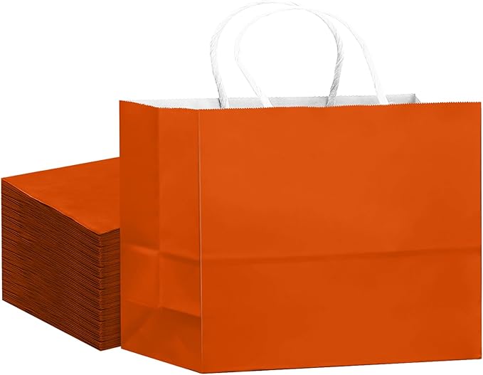qiqee 24PCS Large Gift Bag with Handles Bulk 13"x4.5"x10" Gift Bags Orange Bags Multiple Uses (32x11x25cm,Wide Large)
