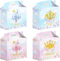 16 Pcs Princess Prince Birthday Party Favor Boxes - Pink & Blue Crown Cardboard Print Party Gift Paper Boxes with Handles, Princess Prince Party,Gender Reveal & Wedding Decorations Supplies(16-princess-box)