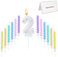 Number Birthday Candle with 12PCS Spiral Candles and A Birthday Card - Perfect for Celebrating Birthdays (Macaron Glitter, Number 2)
