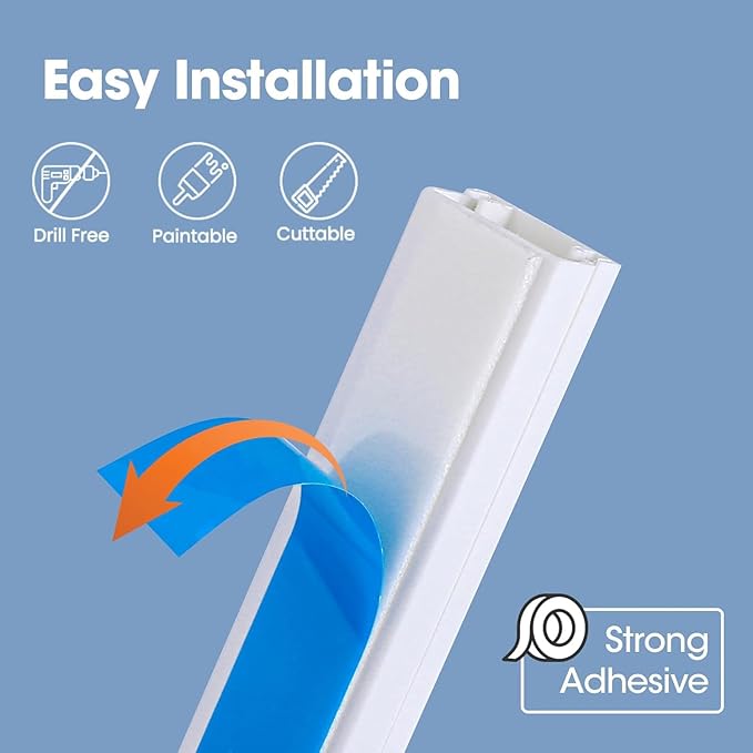 630in Cord Hider Kit, Cord Covers for Wires on Wall, Cord Hider for Wall Mount tv, tv Cable Hider Wall kit, Paintable Cable Raceway, Wire Covers for Cords, 40X L15.7in X W0.59in X H0.4in, White