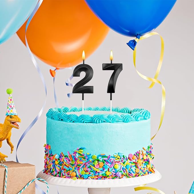 27th Birthday Candles 27 Candles for 27th Birthday Decorations for Boys Happy 27 Birthday Cake Topper Black Birthday Candles Black Number Candles