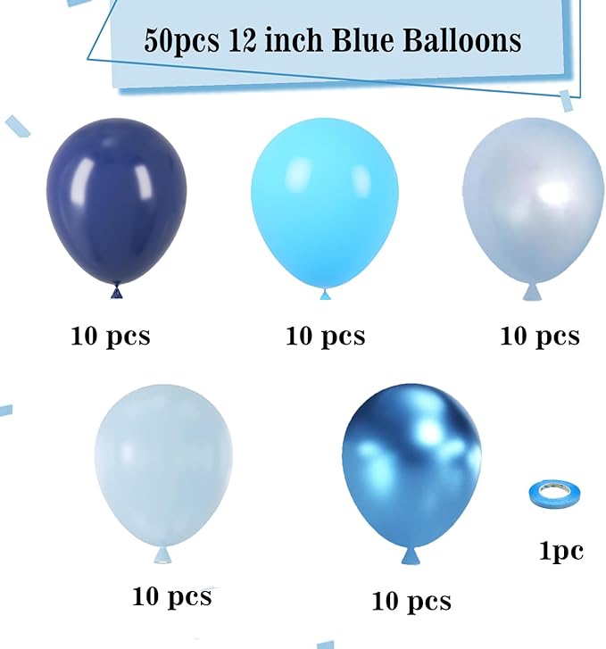 Blue Balloons, 50pcs 12 inch Blue Latex Party Balloons for Birthday, Wedding, Baby Shower Party Decorations