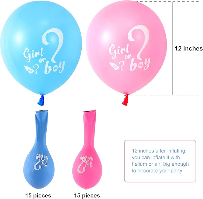 30 Pcs Gender Reveal Balloons Girl or Boy Latex Balloon 12 Inches Pink Blue Party Balloon for Gender Reveal Baby Shower Themed Decorations