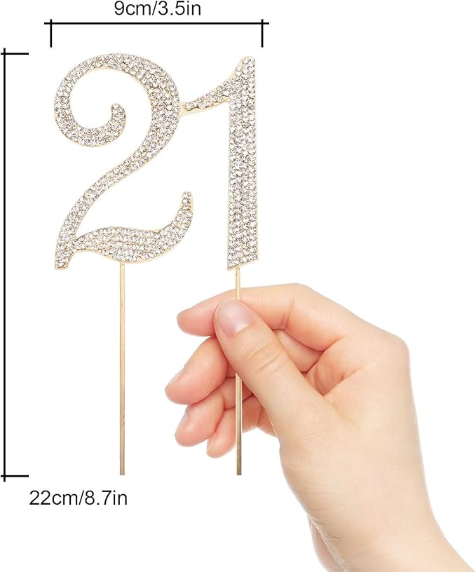 Bling Crystal Rhinestone 21 Birthday Cake Topper - Best Keepsake | 21st Party Decorations Gold