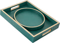 SANZIE Leather Tray Desktop Storage Organizer Premium Serving Trays Decorative Tray Valet Tray for Sundries Cosmetics Keys Phone Wallet Cutlery (Green Holder with Disc)