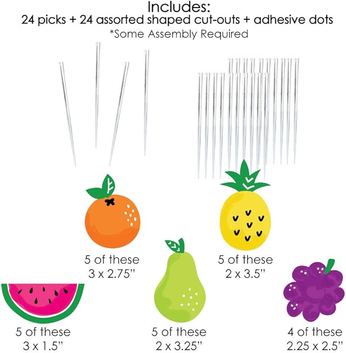 Big Dot of Happiness Tutti Fruity - Dessert Cupcake Toppers - Frutti Summer Baby Shower, Birthday Party Clear Treat Picks - Set of 24