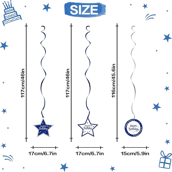 Happy 60th Birthday Blue & Silver Glitter Swirls Streamers Party Decorations - 15 Pcs 60th Birthday Hanging Swirls Streamers Kit,Cheers to Sixty Years Old Bday Party Sign.