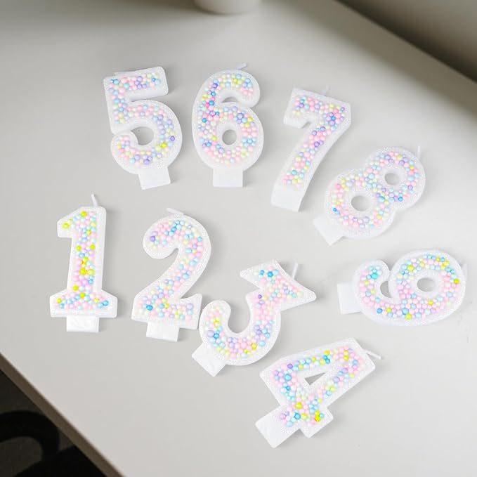 Number Birthday Candle with 12PCS Spiral Candles and A Birthday Card - Perfect for Celebrating Birthdays (Macaron Glitter, Number 5)